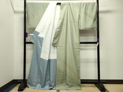 平和屋着物●染織作家　生沼忠　訪問着　お召地　幾何学文様　暈し染め　黄金糸　ロング丈　正絹　逸品　未使用　CABI0526gh