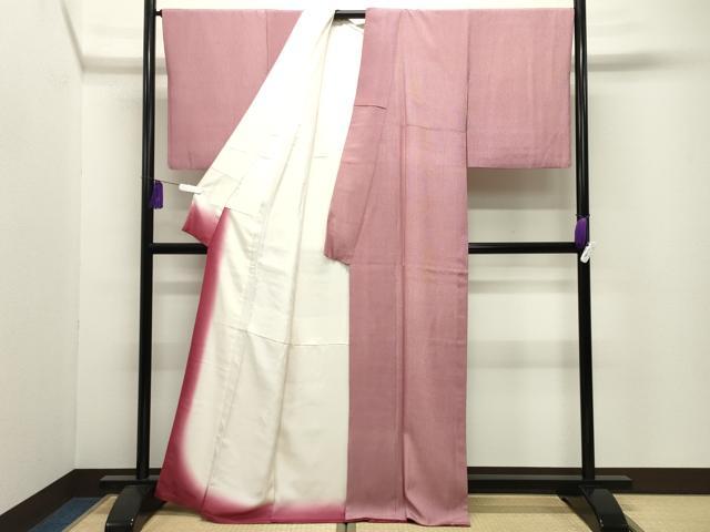 平和屋着物●江戸小紋　作家物　万筋　葡萄色×象牙色　正絹　逸品　CABI0529gh