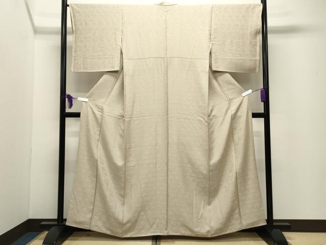 平和屋着物●上質な色無地　花唐草地紋　白橡色　正絹　逸品　CABI0531gh