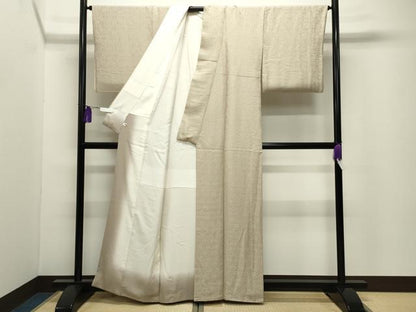 平和屋着物●上質な色無地　花唐草地紋　白橡色　正絹　逸品　CABI0531gh