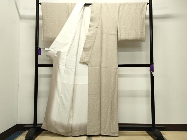 平和屋着物●上質な色無地　花唐草地紋　白橡色　正絹　逸品　CABI0531gh