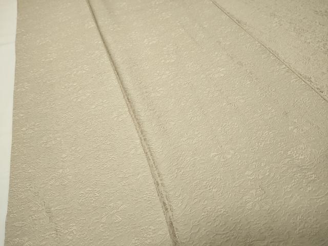 平和屋着物●上質な色無地　花唐草地紋　白橡色　正絹　逸品　CABI0531gh