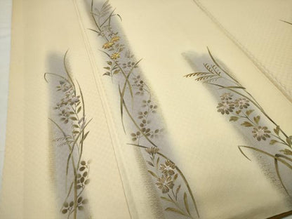 平和屋着物●訪問着　駒刺繍　手描き　草花文　暈し染め　金彩　正絹　逸品　CABI0533gh
