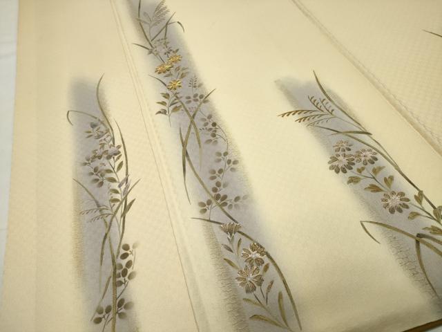 平和屋着物●訪問着　駒刺繍　手描き　草花文　暈し染め　金彩　正絹　逸品　CABI0533gh