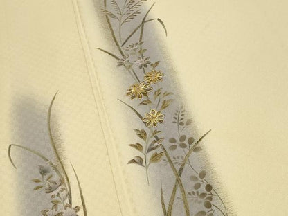 平和屋着物●訪問着　駒刺繍　手描き　草花文　暈し染め　金彩　正絹　逸品　CABI0533gh