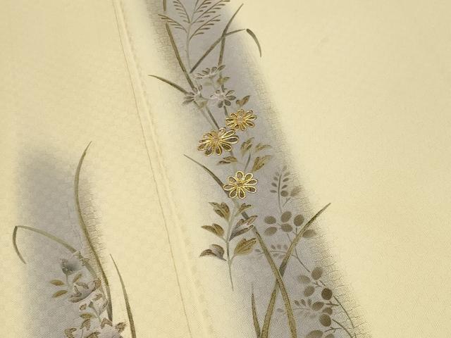 平和屋着物●訪問着　駒刺繍　手描き　草花文　暈し染め　金彩　正絹　逸品　CABI0533gh