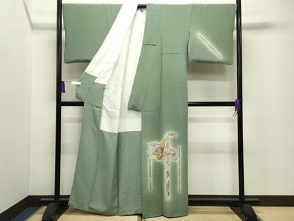 平和屋着物●友禅師・京の名工・伝統工芸士・樽本伊勢蔵訪問着　手描き　琵琶　楽器人物風景文　暈し染め　金銀彩　正絹　逸品　CABI0535gh