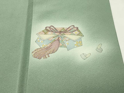 平和屋着物●友禅師・京の名工・伝統工芸士・樽本伊勢蔵訪問着　手描き　琵琶　楽器人物風景文　暈し染め　金銀彩　正絹　逸品　CABI0535gh