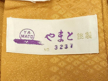 平和屋着物●長襦袢　無双仕立て　色無地　舞花地紋　黄朽葉色　やまと誂製　半衿刺繍　正絹　逸品　CABI0536gh