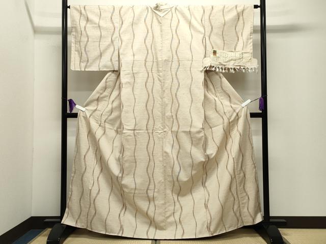 平和屋着物●ぜんまい紬　竹田省三作　よろけ縞　証紙付き　正絹　逸品　未使用　CABI0539gh