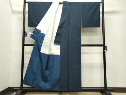 平和屋着物●上質な紬　アンサンブル　色無地　藍色　正絹　逸品　CABI0541gh