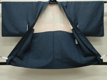 平和屋着物●上質な紬　アンサンブル　色無地　藍色　正絹　逸品　CABI0541gh