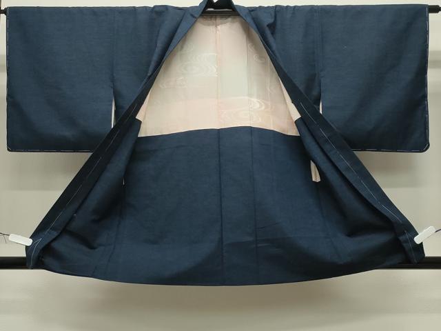 平和屋着物●上質な紬　アンサンブル　色無地　藍色　正絹　逸品　CABI0541gh
