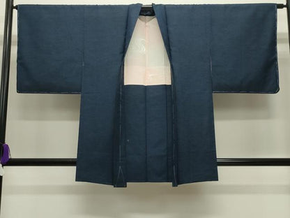 平和屋着物●上質な紬　アンサンブル　色無地　藍色　正絹　逸品　CABI0541gh