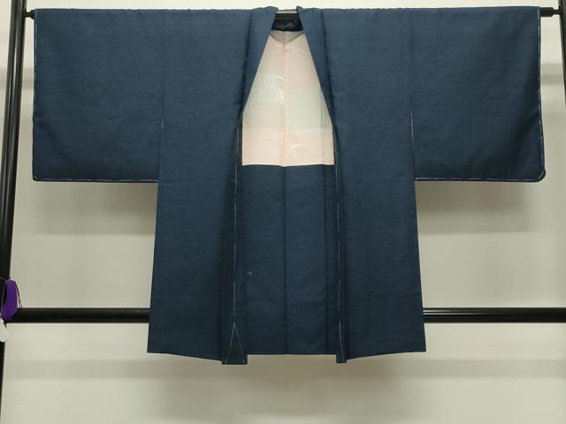 平和屋着物●上質な紬　アンサンブル　色無地　藍色　正絹　逸品　CABI0541gh