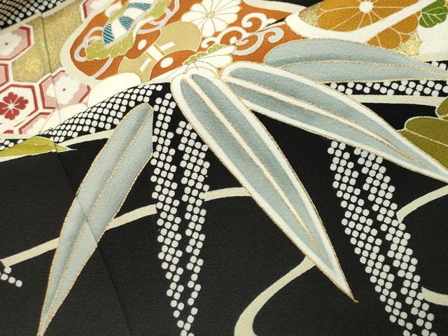 平和屋着物●創業460年・千總　黒留袖　駒刺繍　流水松竹梅文　金彩　正絹　逸品　未使用　CABI0544gh