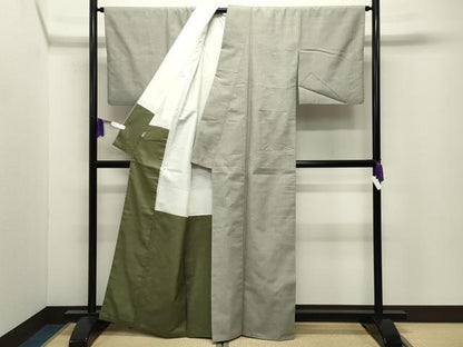 平和屋着物●上質な紬　色無地　青磁鼠色　正絹　逸品　CABI0546gh