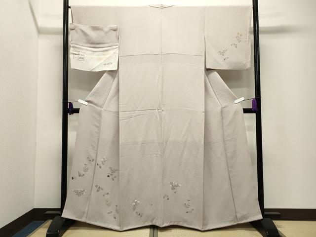 平和屋着物●訪問着　手描き　草花文　鬼しぼ縮緬　反端付き　正絹　逸品　CABI0547gh