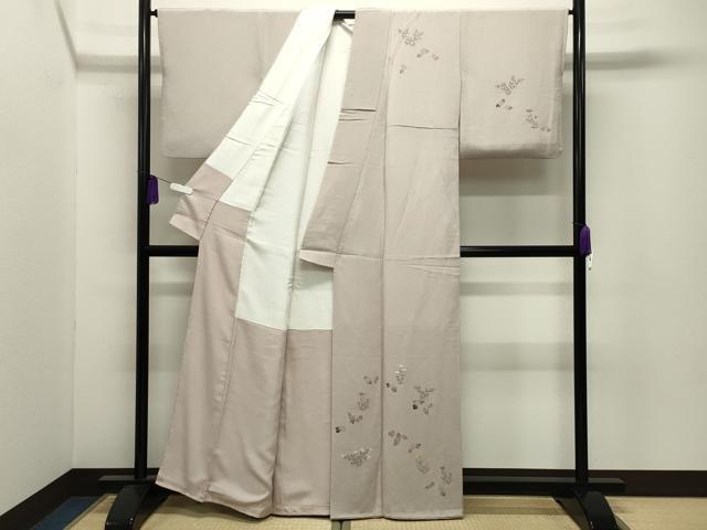 平和屋着物●訪問着　手描き　草花文　鬼しぼ縮緬　反端付き　正絹　逸品　CABI0547gh