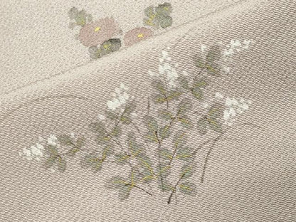 平和屋着物●訪問着　手描き　草花文　鬼しぼ縮緬　反端付き　正絹　逸品　CABI0547gh