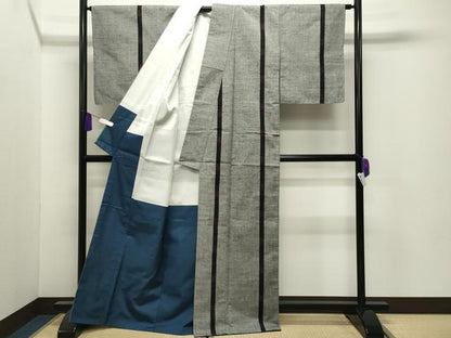 平和屋着物●結城紬　80亀甲　間道　証紙付き　正絹　逸品　未使用　CABI0550gh