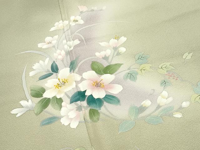 平和屋着物●訪問着　手描き　草花文　暈し染め　正絹　逸品　CABI0551gh