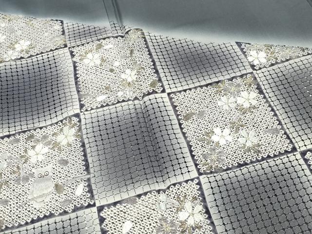 平和屋着物●中国三大刺繍スワトウ刺繍本場縞大島紬訪問着駒刺繍フクロウ市松舞桜文金糸ますいわ屋扱い　正絹　逸品　未使用　CABI0553gh
