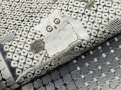 平和屋着物●中国三大刺繍スワトウ刺繍本場縞大島紬訪問着駒刺繍フクロウ市松舞桜文金糸ますいわ屋扱い　正絹　逸品　未使用　CABI0553gh