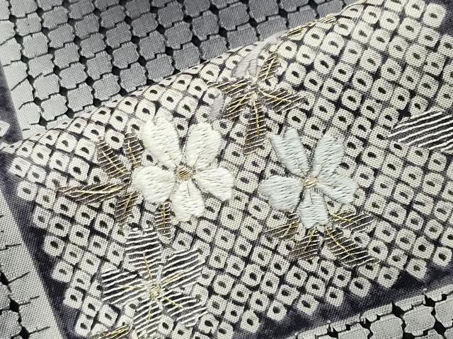 平和屋着物●中国三大刺繍スワトウ刺繍本場縞大島紬訪問着駒刺繍フクロウ市松舞桜文金糸ますいわ屋扱い　正絹　逸品　未使用　CABI0553gh
