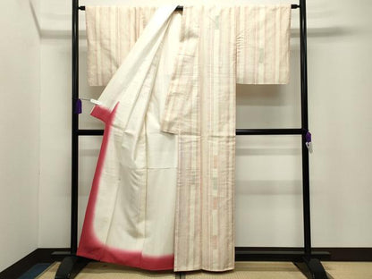 平和屋着物●訪問着　紬地　ドロンワーク　縞　正絹　逸品　未使用　CABI0555gh