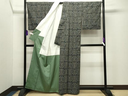 平和屋着物●本塩沢　幾何学文様　正絹　逸品　未使用　CABI0557gh