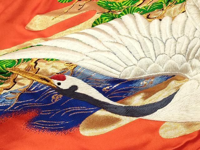 平和屋本店●色打掛　お引きずり　和装　婚礼　結婚式　花嫁　神社挙式　刺繍　群鶴松文　金糸　逸品　CABI0563gh