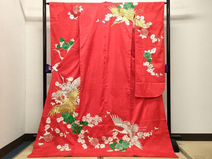 平和屋本店●お引きずり・お引き摺り・引き振袖　和装　結婚式　舞妓　芸妓　芸者　衣装　総刺繍　飛鶴花文　金銀糸　CABI0564gh