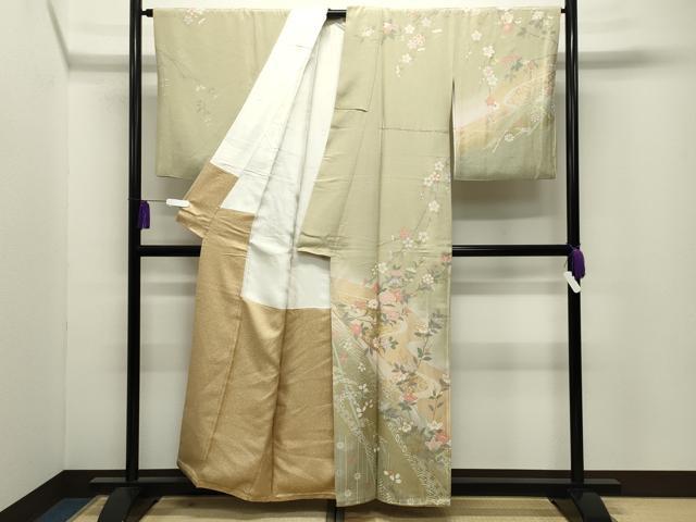 平和屋着物●訪問着　流水草花文　暈し染め　金彩　正絹　逸品　CABI0572gh