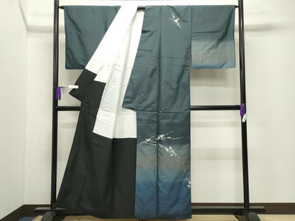 平和屋着物●訪問着　本場縞大島紬　作家物　総刺繍　枝花文　正絹　逸品　CABI0575gh