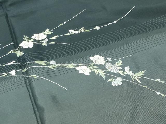 平和屋着物●訪問着　本場縞大島紬　作家物　総刺繍　枝花文　正絹　逸品　CABI0575gh
