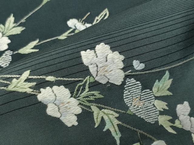 平和屋着物●訪問着　本場縞大島紬　作家物　総刺繍　枝花文　正絹　逸品　CABI0575gh