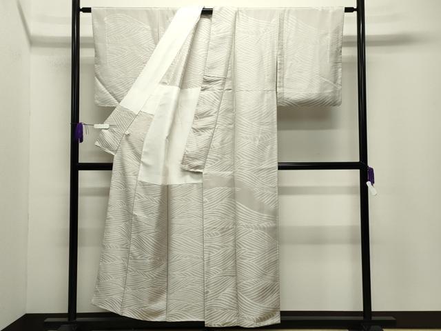 平和屋着物●上質なお召　立波文　絹鼠地　背抜き仕立て　正絹　逸品　CABI0582gh