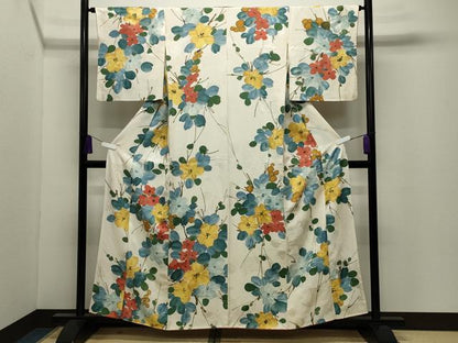 平和屋着物●上質な小紋　地紋起こし　枝花文　正絹　逸品　CABI0589gh