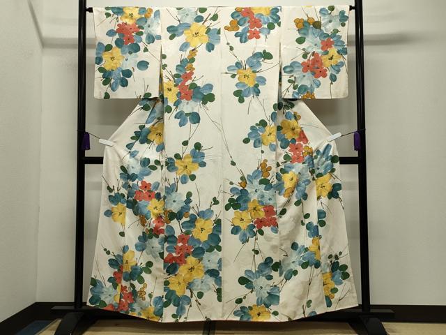 平和屋着物●上質な小紋　地紋起こし　枝花文　正絹　逸品　CABI0589gh