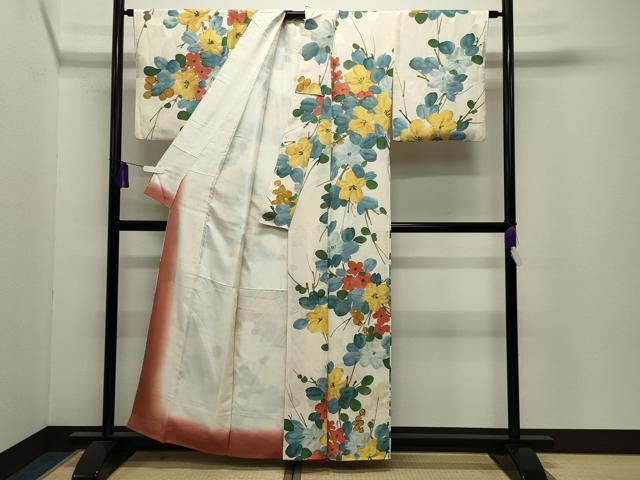 平和屋着物●上質な小紋　地紋起こし　枝花文　正絹　逸品　CABI0589gh