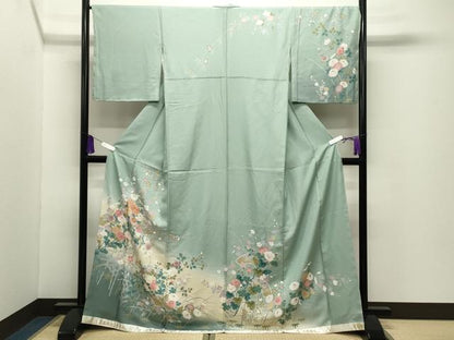 平和屋着物●訪問着　駒刺繍　地紙重ね花文　暈し染め　金彩　上代35万　ロング丈　正絹　逸品　未使用　CABI0590gh