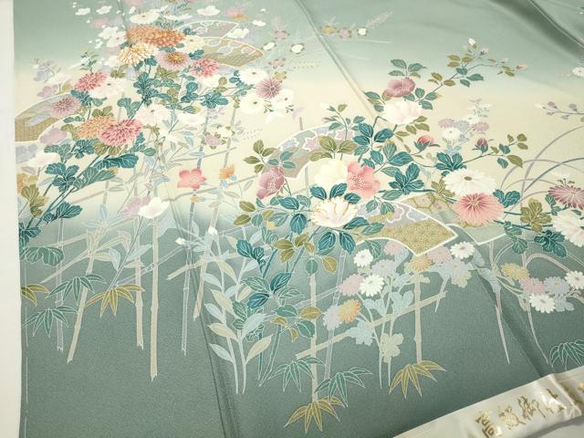平和屋着物●訪問着　駒刺繍　地紙重ね花文　暈し染め　金彩　上代35万　ロング丈　正絹　逸品　未使用　CABI0590gh
