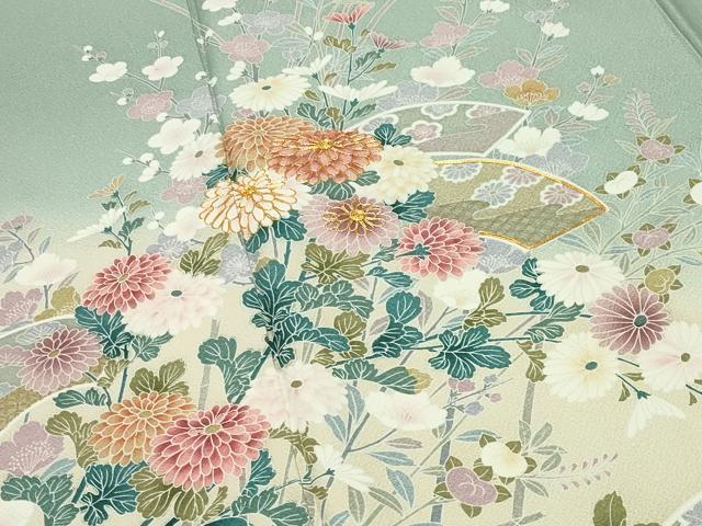 平和屋着物●訪問着　駒刺繍　地紙重ね花文　暈し染め　金彩　上代35万　ロング丈　正絹　逸品　未使用　CABI0590gh