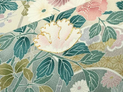 平和屋着物●訪問着　駒刺繍　地紙重ね花文　暈し染め　金彩　上代35万　ロング丈　正絹　逸品　未使用　CABI0590gh