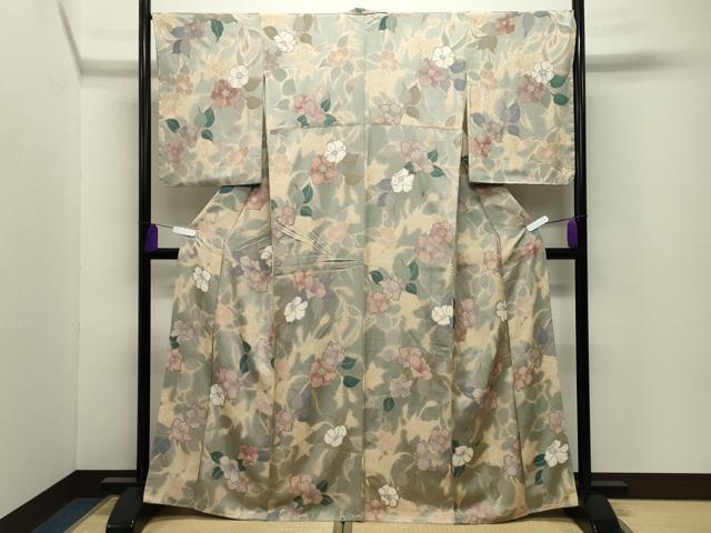 平和屋着物●上質な小紋　地紋起こし　草花文　正絹　逸品　未使用　CABI0594gh