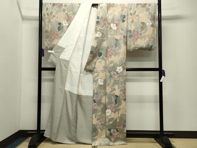 平和屋着物●上質な小紋　地紋起こし　草花文　正絹　逸品　未使用　CABI0594gh
