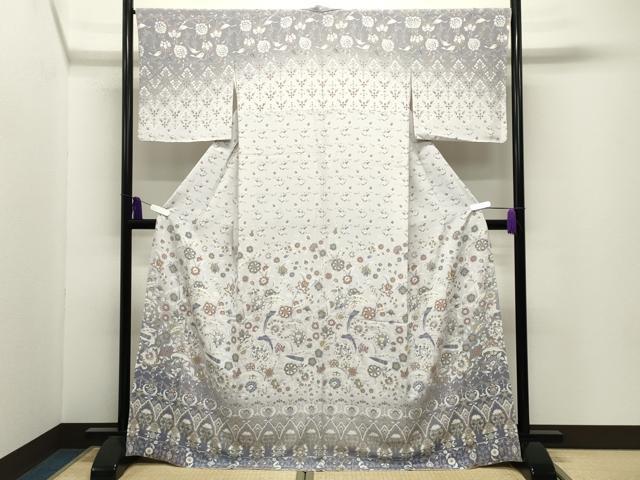平和屋着物●訪問着　友禅　尾長鳥更紗花唐草文　暈し染め　正絹　逸品　未使用　CABI0595gh