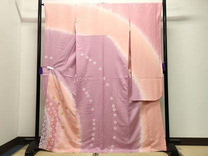 平和屋着物●豪華振袖　駒刺繍　舞桜文　暈し染め　金彩　正絹　逸品　CABI0596gh