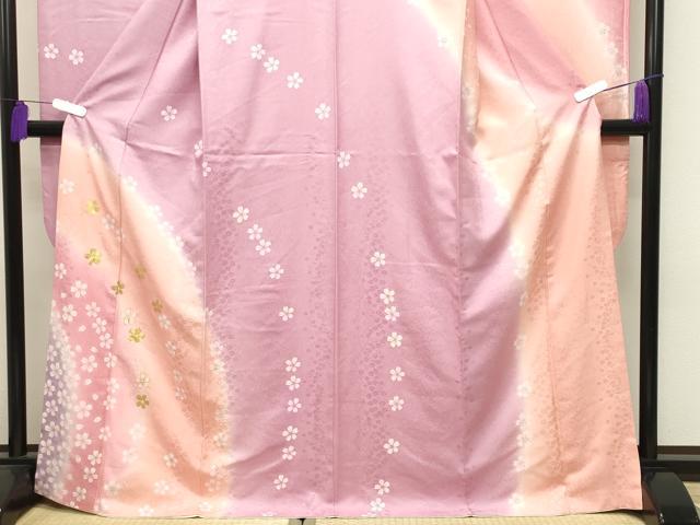 平和屋着物●豪華振袖　駒刺繍　舞桜文　暈し染め　金彩　正絹　逸品　CABI0596gh